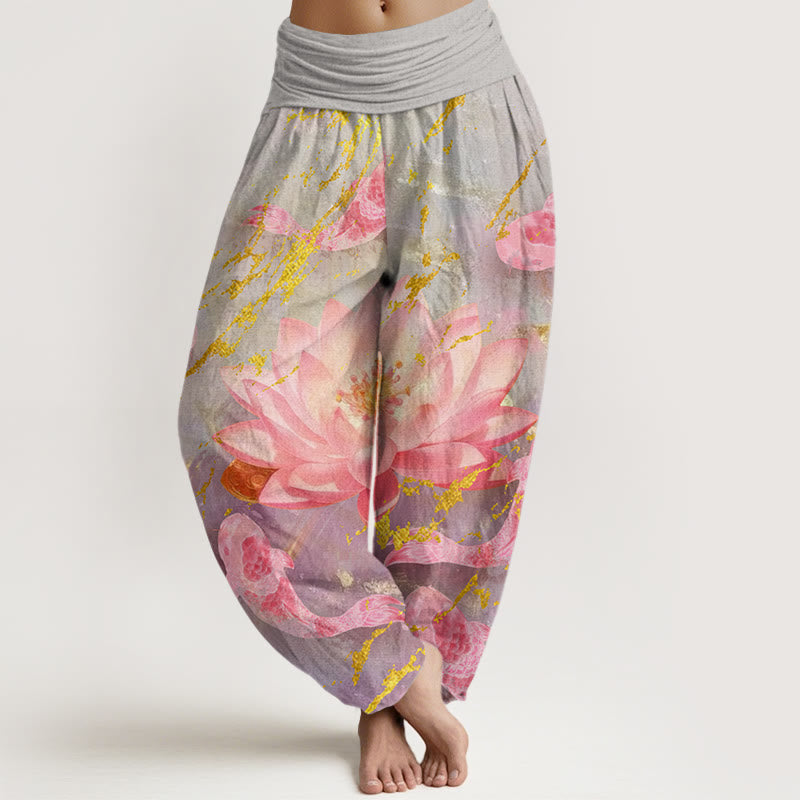 Buddha Stones Casual Lotus Flower Koi Fish Pattern Women's Harem Pants - DarkGray - US22，UK/AU26，EU54 (6XL) - image 0