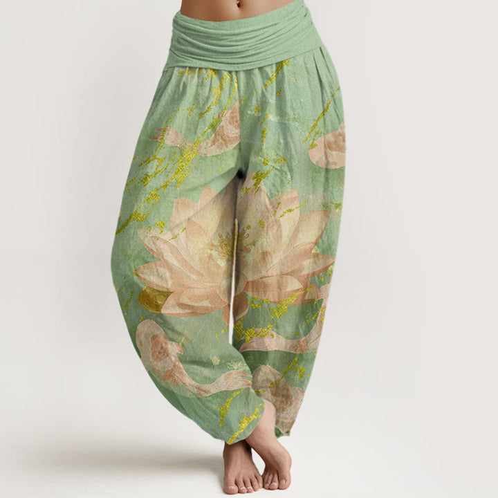 Buddha Stones Cotton Casual Lotus Flower Koi Fish Pattern Women's Harem Pants - LightGreen - US22，UK/AU26，EU54 (6XL) - image 4
