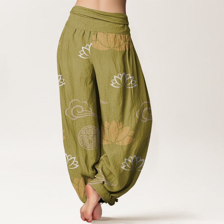 Buddha Stones Casual Lotus Flowers Lanterns Cloud Pattern Women's Harem Pants - image 1