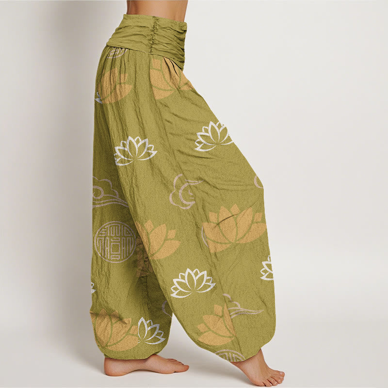 Buddha Stones Casual Lotus Flowers Lanterns Cloud Pattern Women's Harem Pants - image 2