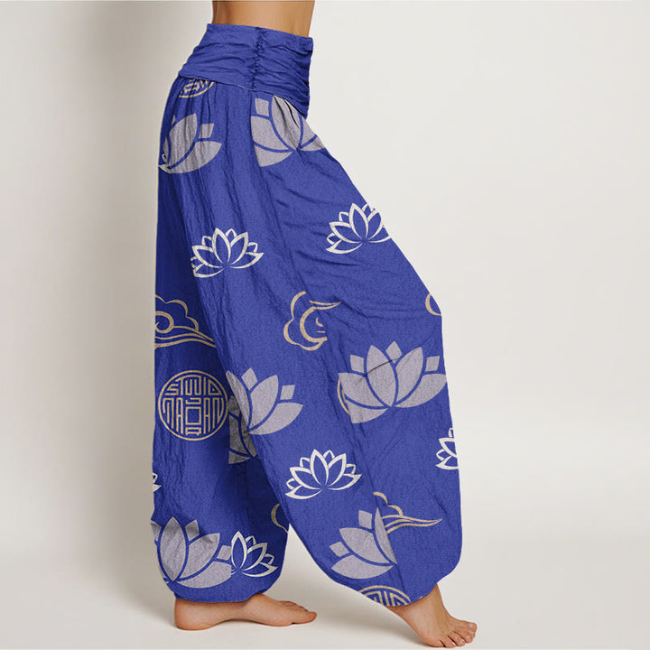 Buddha Stones Casual Lotus Flowers Lanterns Cloud Pattern Women's Harem Pants - image 6