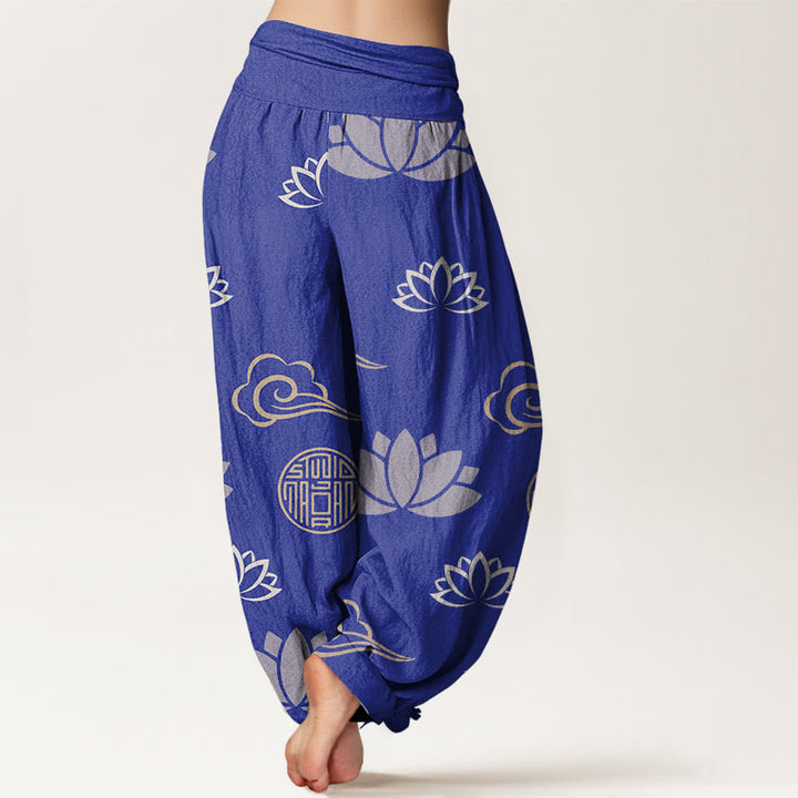 Buddha Stones Casual Lotus Flowers Lanterns Cloud Pattern Women's Harem Pants - image 5