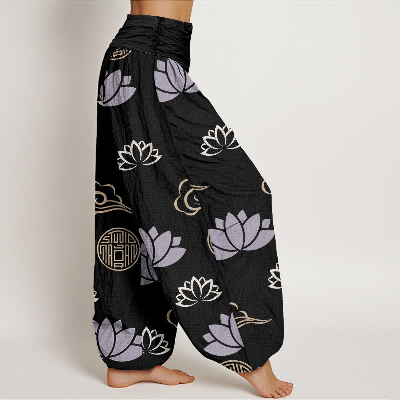 Buddha Stones Cotton Casual Lotus Flowers Lanterns Cloud Pattern Women's Harem Pants - image 9