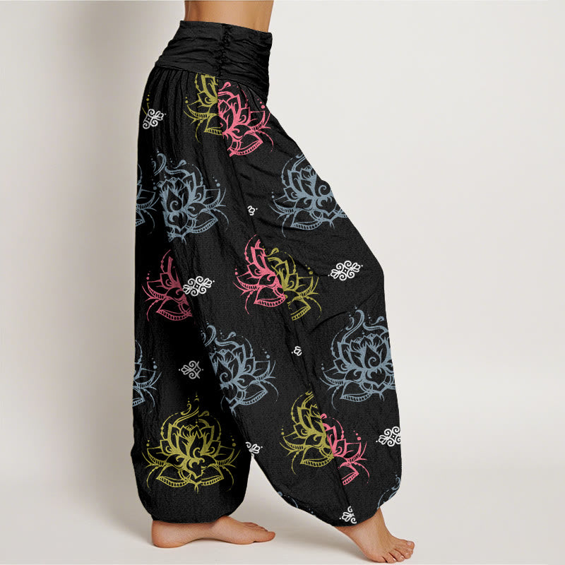 Buddha Stones Casual Various Colors Lotus Flowers Pattern Women's Harem Pants - image 2