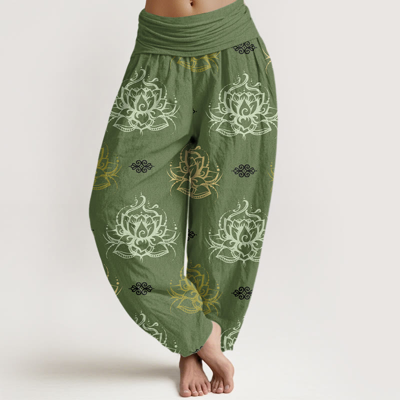 Buddha Stones Casual Various Colors Lotus Flowers Pattern Women's Harem Pants - OliveDrab - US22，UK/AU26，EU54 (6XL) - image 4