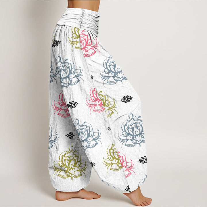 Buddha Stones Casual Various Colors Lotus Flowers Pattern Women's Harem Pants - image 9
