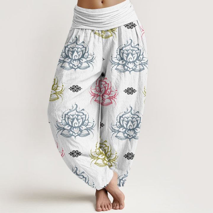 Buddha Stones Casual Various Colors Lotus Flowers Pattern Women's Harem Pants - White - US22，UK/AU26，EU54 (6XL) - image 7