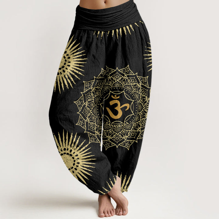 Buddha Stones Casual Mandala Om Symbol Sun Pattern Women's Harem Pants - Black - US22，UK/AU26，EU54 (6XL) - image 0