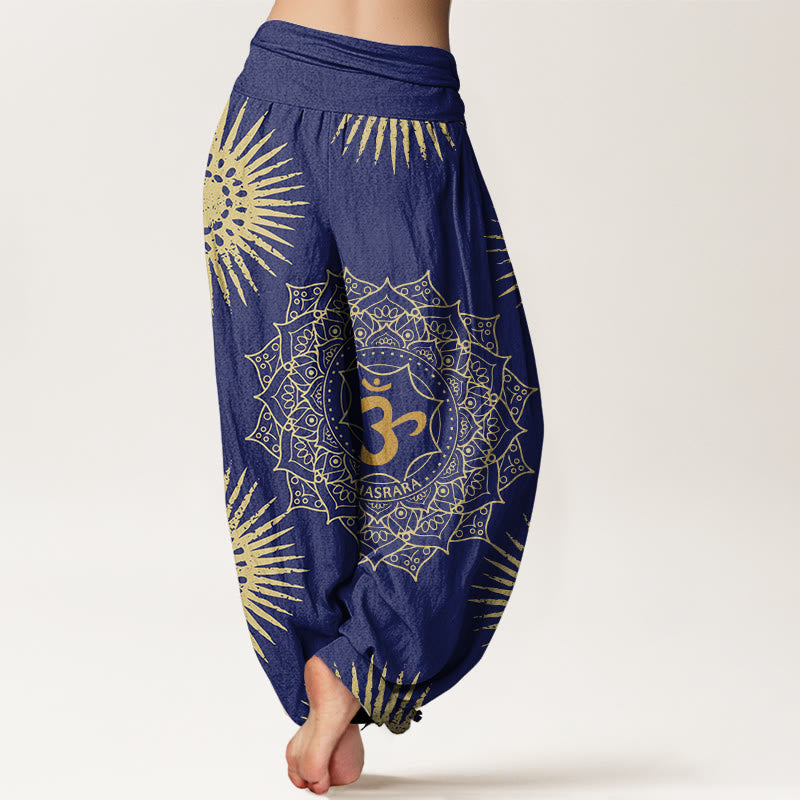 Buddha Stones Cotton Casual Mandala Om Symbol Sun Pattern Women's Harem Pants - image 5