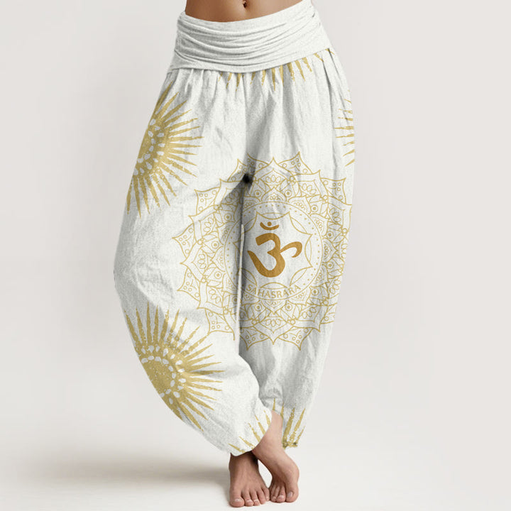 Buddha Stones Casual Mandala Om Symbol Sun Pattern Women's Harem Pants - White - US22，UK/AU26，EU54 (6XL) - image 7