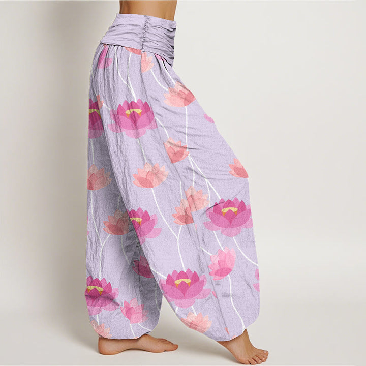 Buddha Stones Casual Lotus Flowers Pattern Women's Harem Pants - image 2