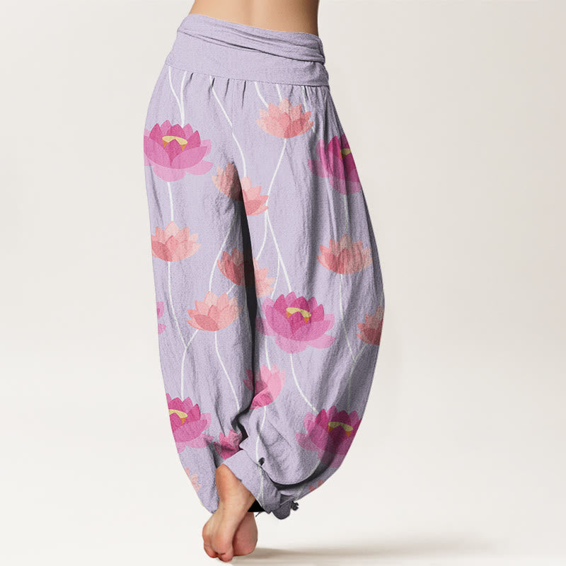 Buddha Stones Cotton Casual Lotus Flowers Pattern Women's Harem Pants - image 1