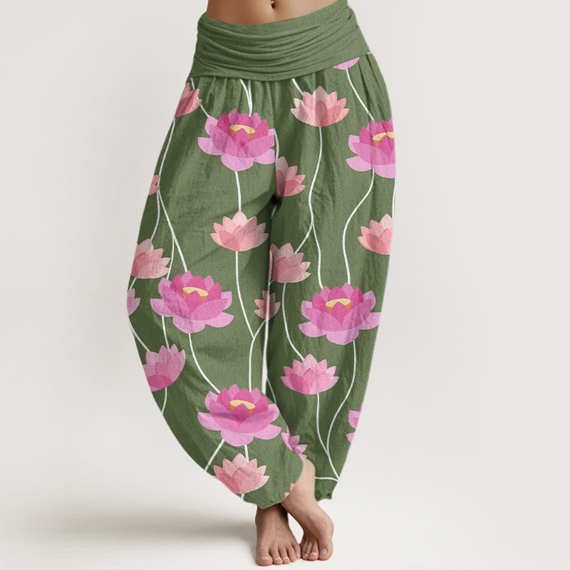 Buddha Stones Cotton Casual Lotus Flowers Pattern Women's Harem Pants - ForestGreen - US22，UK/AU26，EU54 (6XL) - image 4