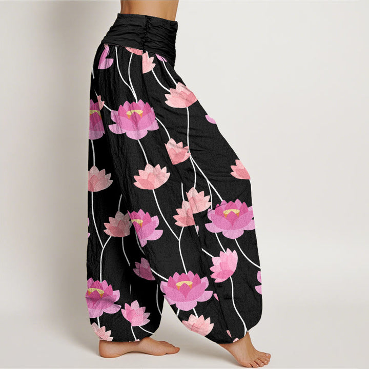 Buddha Stones Casual Lotus Flowers Pattern Women's Harem Pants - image 9