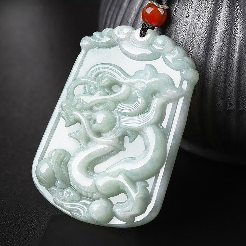 Natural Jade 12 Chinese Zodiac Abundance Amulet Pendant Necklace - Dragon - image 1