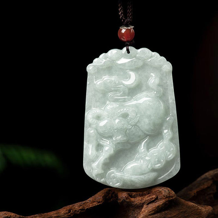 Natural Jade 12 Chinese Zodiac Abundance Amulet Pendant Necklace - Ox - image 12