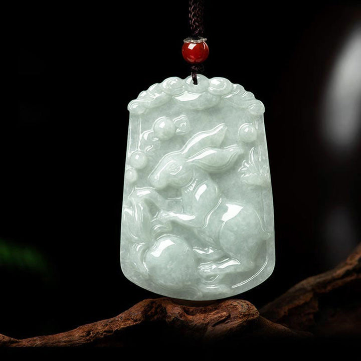 Natural Jade 12 Chinese Zodiac Abundance Amulet Pendant Necklace - Rabbit - image 16