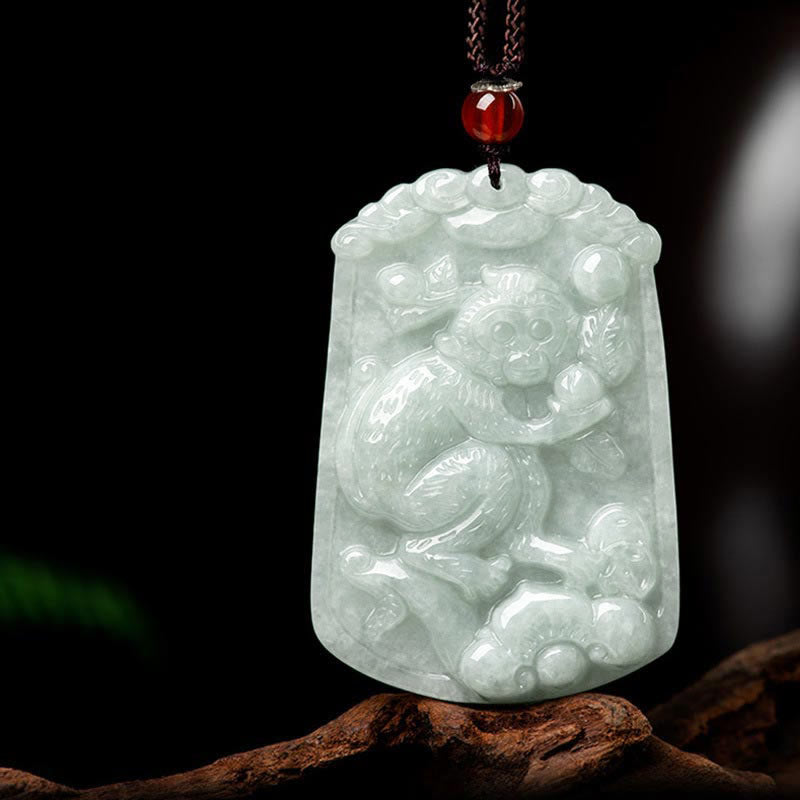 Natural Jade 12 Chinese Zodiac Abundance Amulet Pendant Necklace - Monkey - image 22