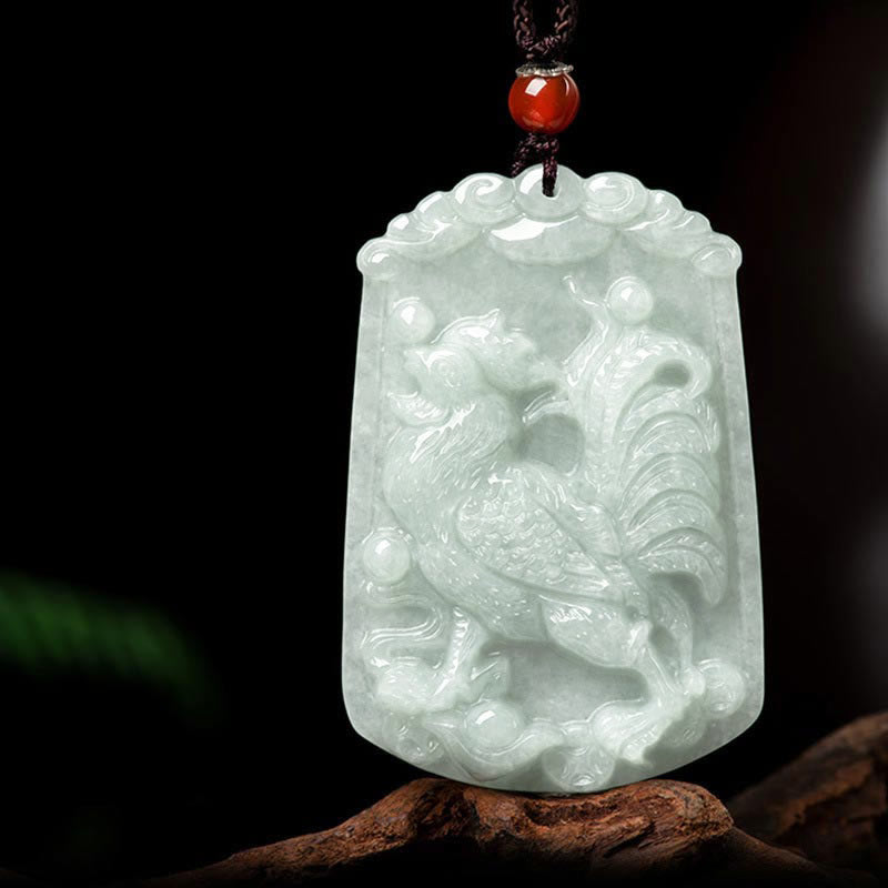 Natural Jade 12 Chinese Zodiac Abundance Amulet Pendant Necklace - Rooster - image 23
