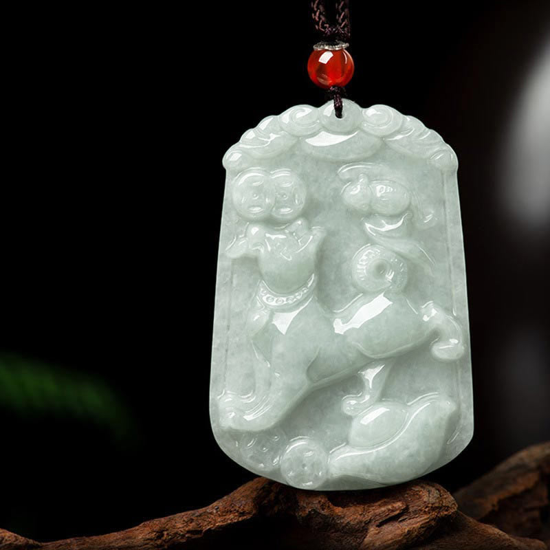 Natural Jade 12 Chinese Zodiac Abundance Amulet Pendant Necklace - Dog - image 24