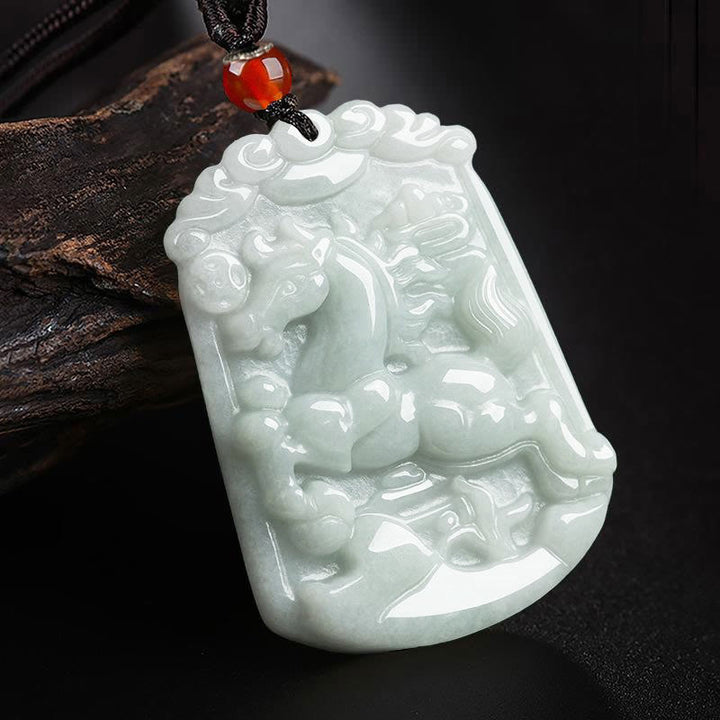 Natural Jade 12 Chinese Zodiac Abundance Amulet Pendant Necklace - Horse - image 7