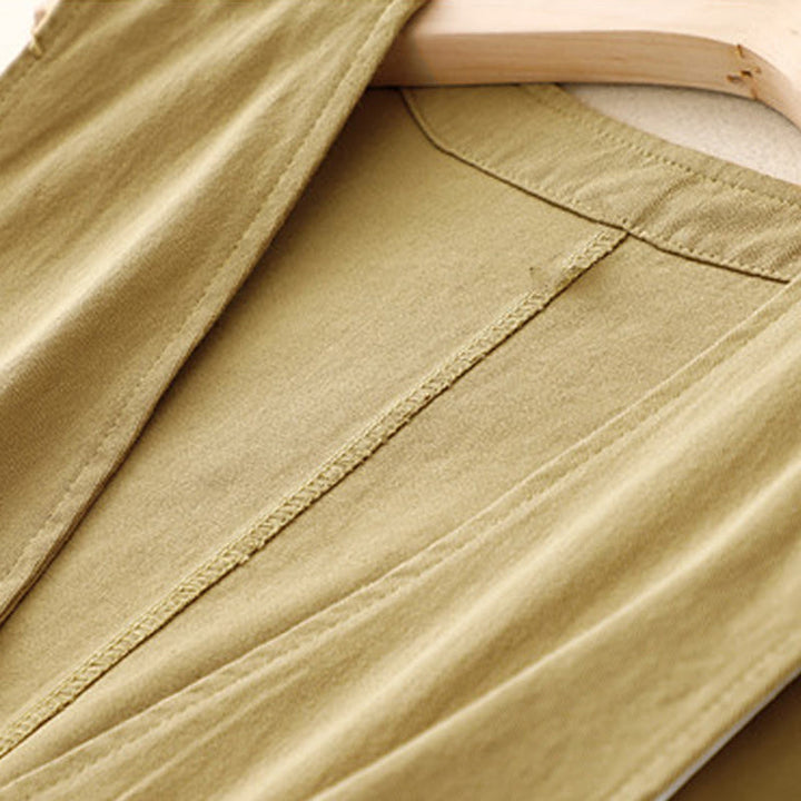 Buddha Stones Solid Color Front Buttons Sleeveless Women's Cotton Waistcoat With Pockets - image 2