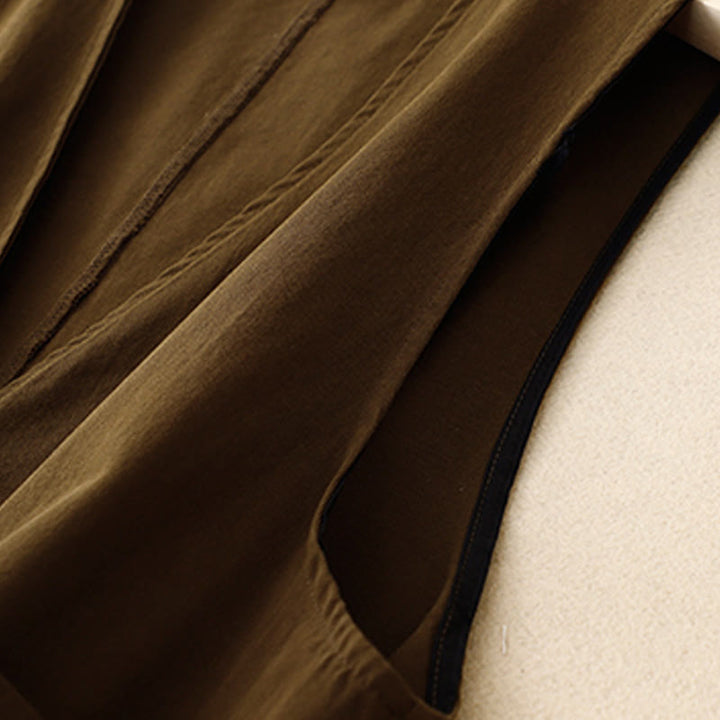 Buddha Stones Solid Color Front Buttons Sleeveless Women's Cotton Waistcoat With Pockets - image 9