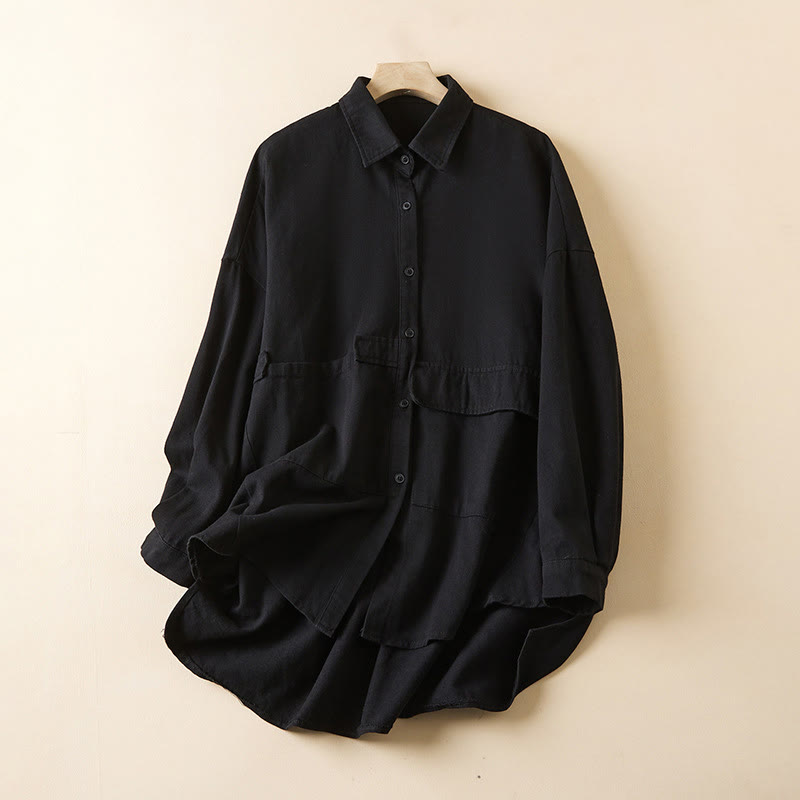Buddha Stones Fall Irregular Design Long Sleeve Women's Cotton Linen Lapel Jacket With Pockets - Black - US14，UK/AU18，EU46 (2XL) - image 10