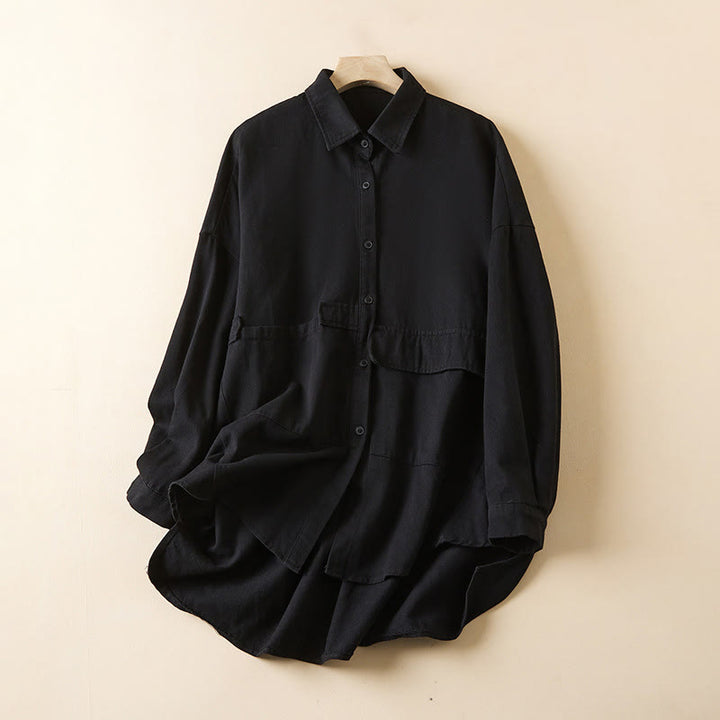 Buddha Stones Fall Irregular Design Long Sleeve Women's Cotton Linen Lapel Jacket With Pockets - Black - US14，UK/AU18，EU46 (2XL) - image 10