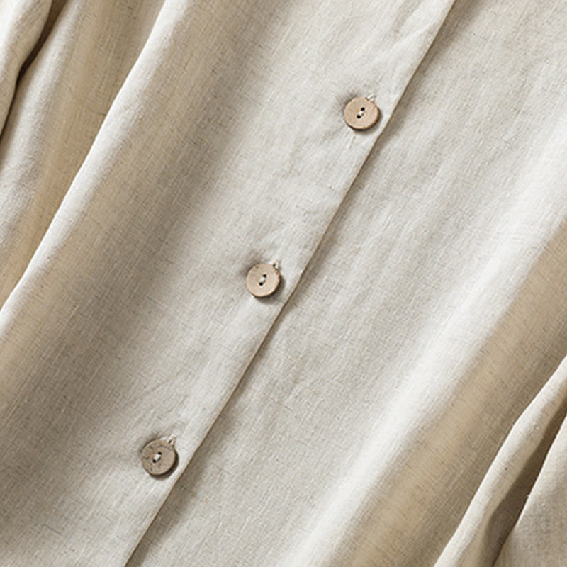 Buddha Stones Spring Plain Buttons Design V-Neck Long Sleeve Women's Cotton Linen Shirt - image 6
