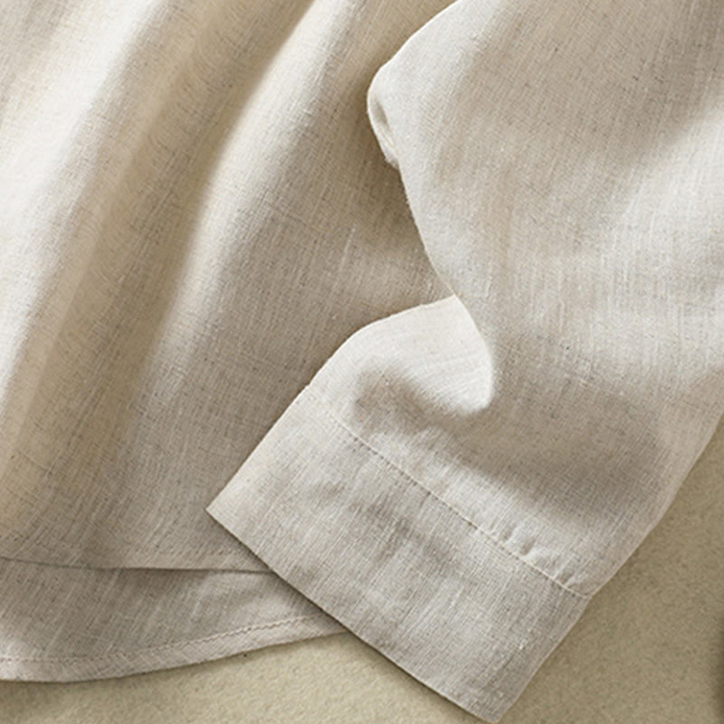 Buddha Stones Spring Plain Buttons Design V-Neck Long Sleeve Women's Cotton Linen Shirt - image 8