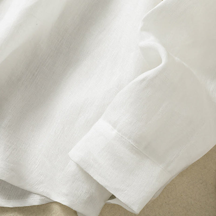 Buddha Stones Spring Plain Buttons Design V-Neck Long Sleeve Women's Cotton Linen Shirt - image 17