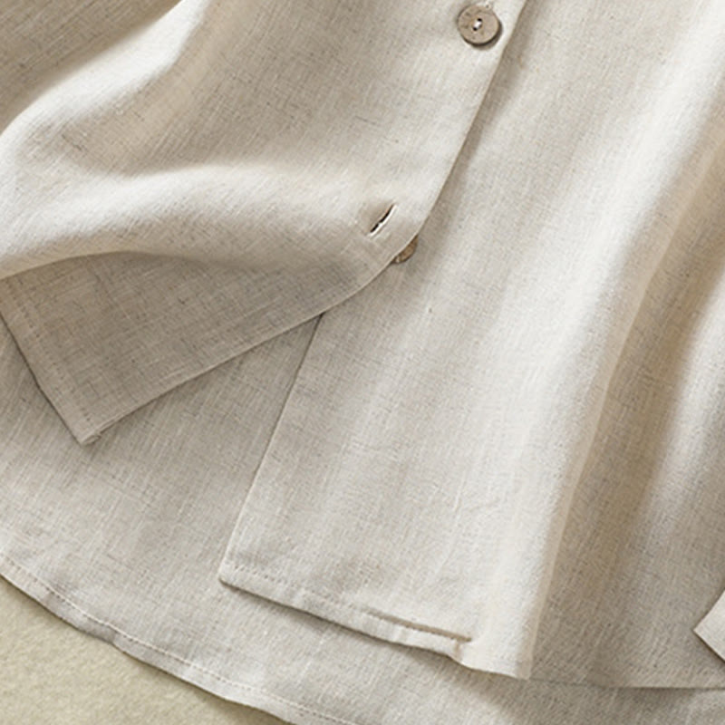 Buddha Stones Spring Plain Buttons Design V-Neck Long Sleeve Women's Cotton Linen Shirt - image 7