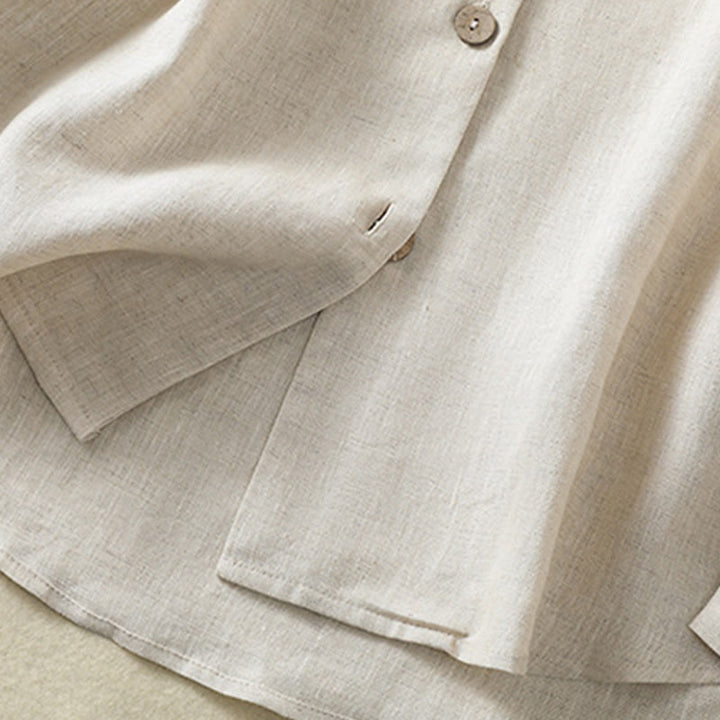 Buddha Stones Spring Plain Buttons Design V-Neck Long Sleeve Women's Cotton Linen Shirt - image 6