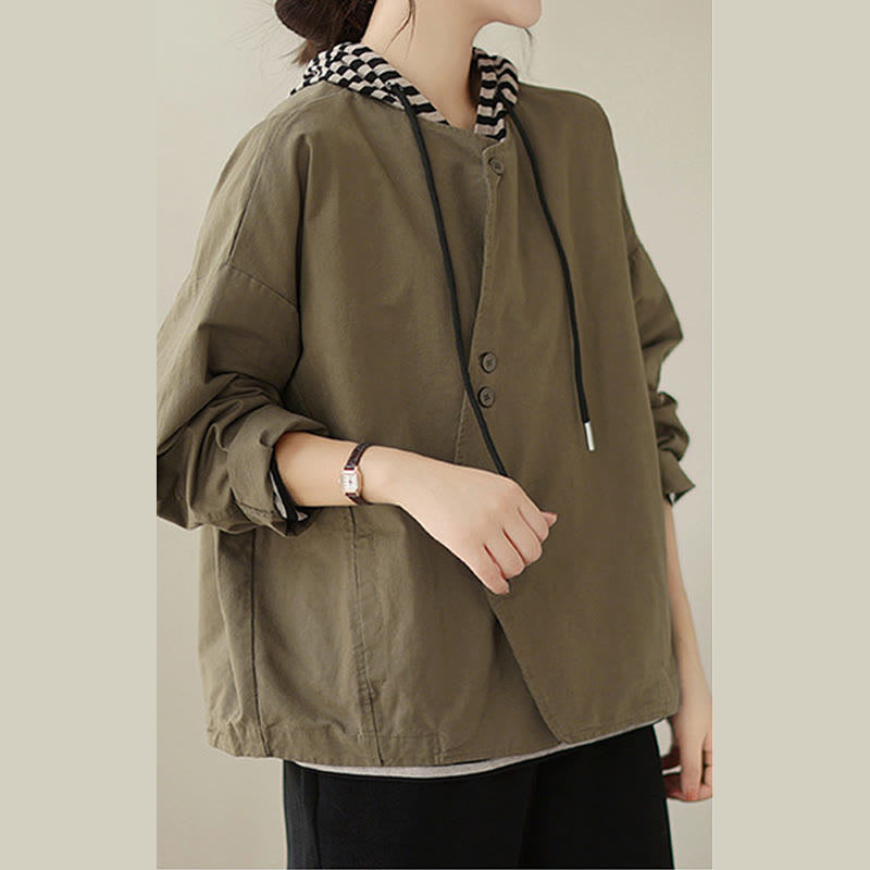 Buddha Stones Spring Plain Asymmetry Design Long Sleeve Women's Cotton Linen Jacket With Pockets - image 14