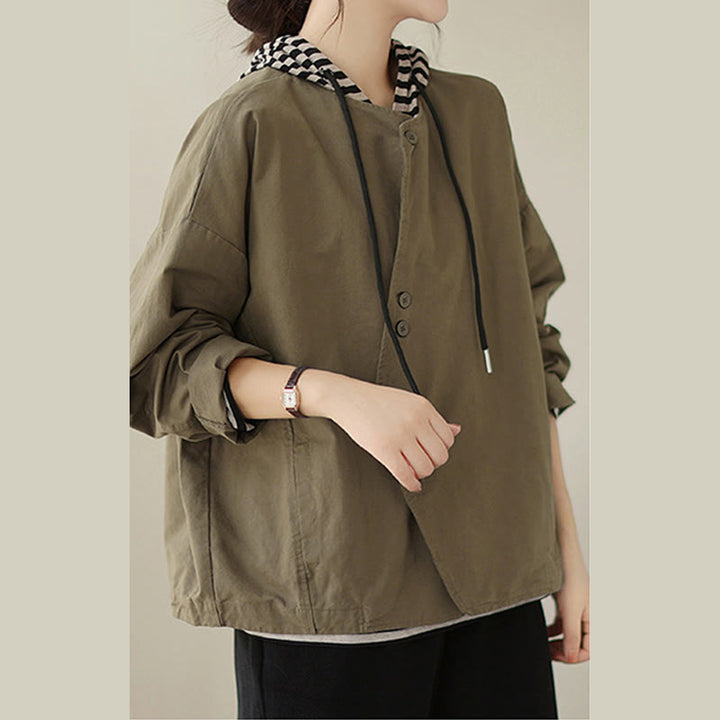 Buddha Stones Spring Plain Asymmetry Design Long Sleeve Women's Cotton Linen Jacket With Pockets - image 14