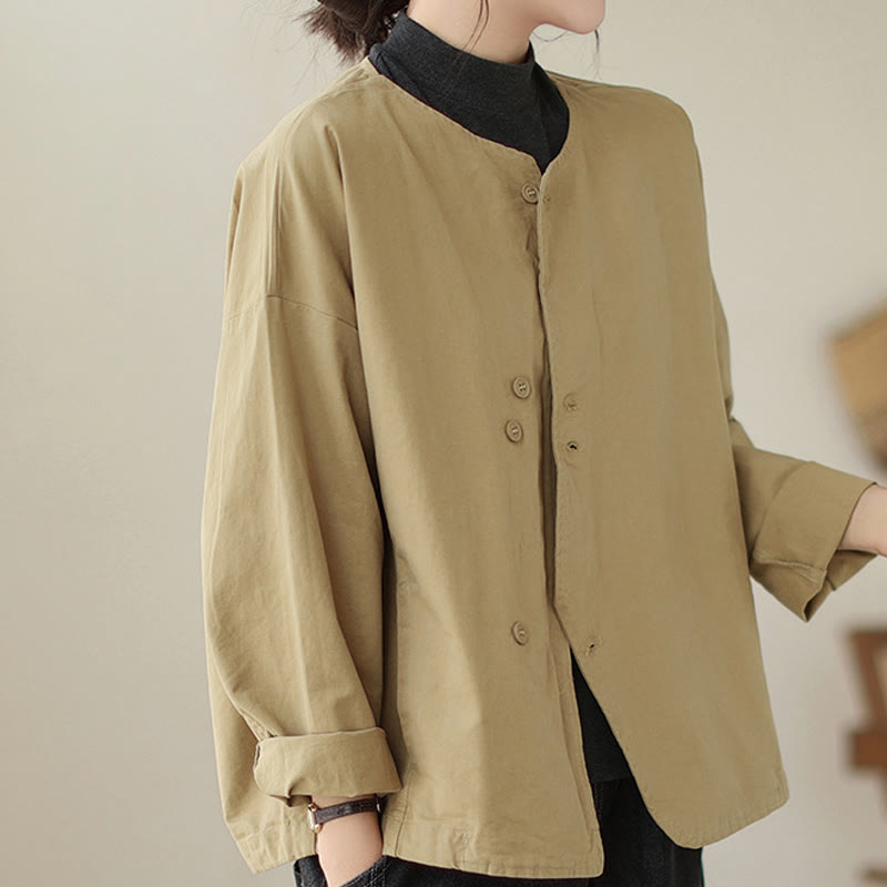 Buddha Stones Spring Plain Asymmetry Design Long Sleeve Women's Cotton Linen Jacket With Pockets - image 2