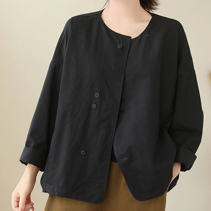 Buddha Stones Spring Plain Asymmetry Design Long Sleeve Women's Cotton Linen Jacket With Pockets - Black - US12，UK/AU16，EU44 (2XL) - image 19