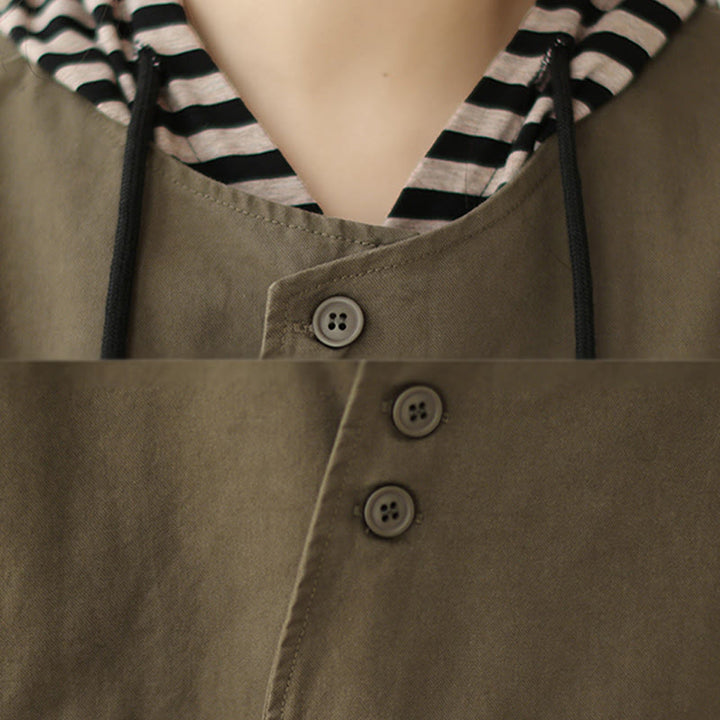 Buddha Stones Spring Plain Asymmetry Design Long Sleeve Women's Cotton Linen Jacket With Pockets - image 18