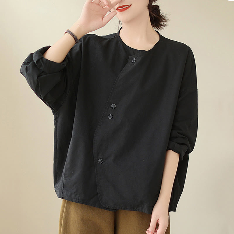 Buddha Stones Spring Plain Asymmetry Design Long Sleeve Women's Cotton Linen Jacket With Pockets - image 21