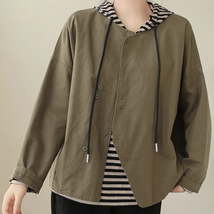 Buddha Stones Spring Plain Asymmetry Design Long Sleeve Women's Cotton Linen Jacket With Pockets - image 15