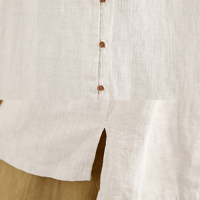 Buddha Stones Solid Color Front Buttons Design Long Sleeve Women's Cotton Linen Shirt - image 8