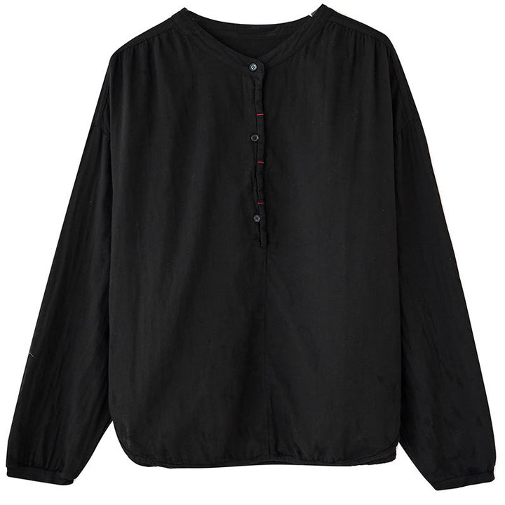 Buddha Stones Commute Spring Plain Half Buttons Simple Design Women's Cotton Linen Long Sleeve Shirt - image 7