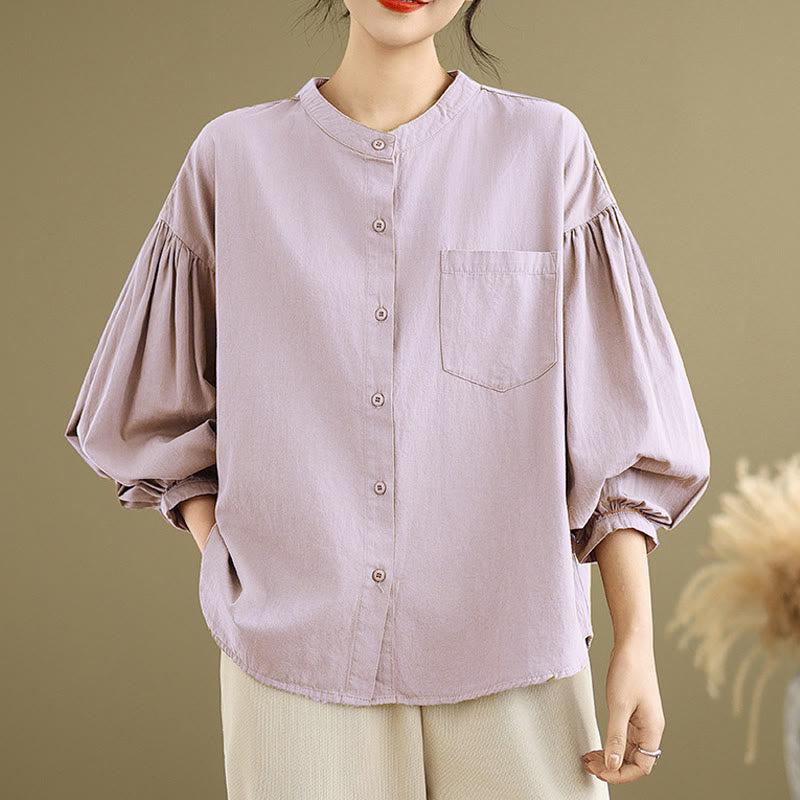 Buddha Stones Commute Half Buttons Accordion Pleats Design Women's Cotton Linen Long Sleeve Shirt - Thistle - US8-10，UK/AU12-14，EU40-42 (2XL) - image 13