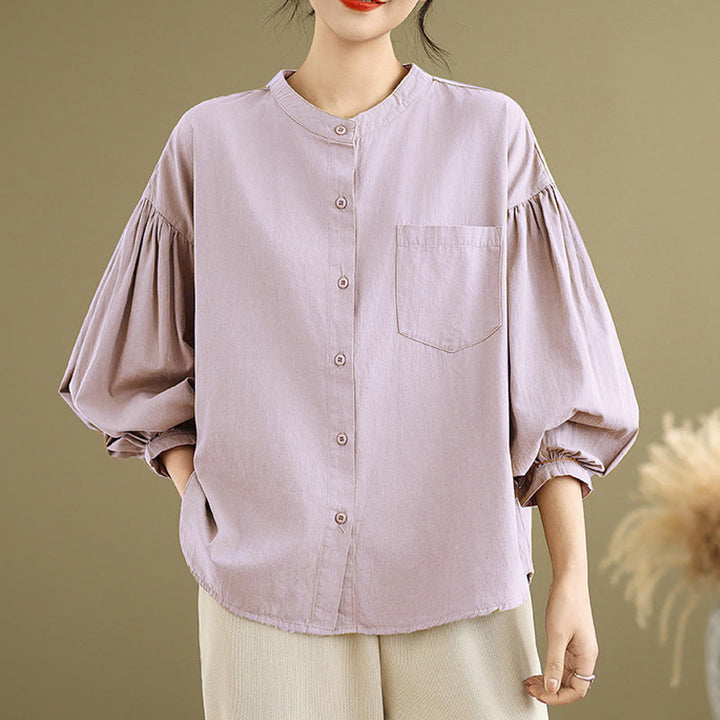 Buddha Stones Commute Half Buttons Accordion Pleats Design Women's Cotton Linen Long Sleeve Shirt - Thistle - US8-10，UK/AU12-14，EU40-42 (2XL) - image 13