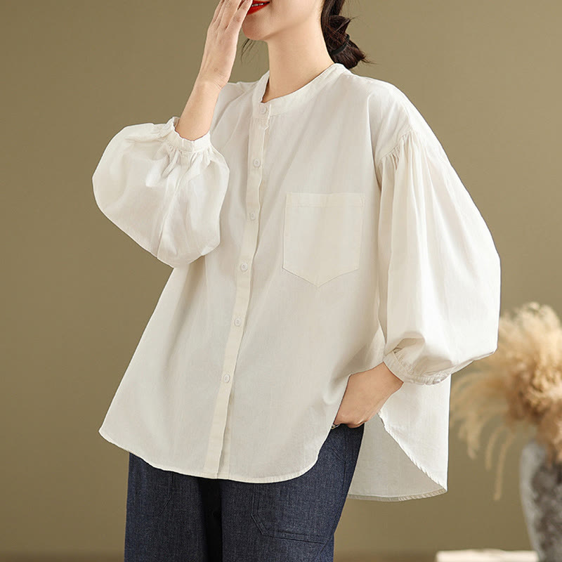 Buddha Stones Commute Half Buttons Accordion Pleats Design Women's Cotton Linen Long Sleeve Shirt - Ivory - US8-10，UK/AU12-14，EU40-42 (2XL) - image 18