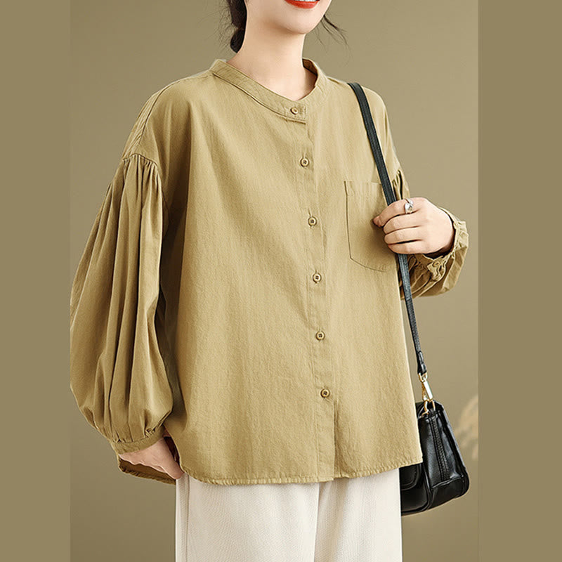 Buddha Stones Commute Half Buttons Accordion Pleats Design Women's Cotton Linen Long Sleeve Shirt - image 5