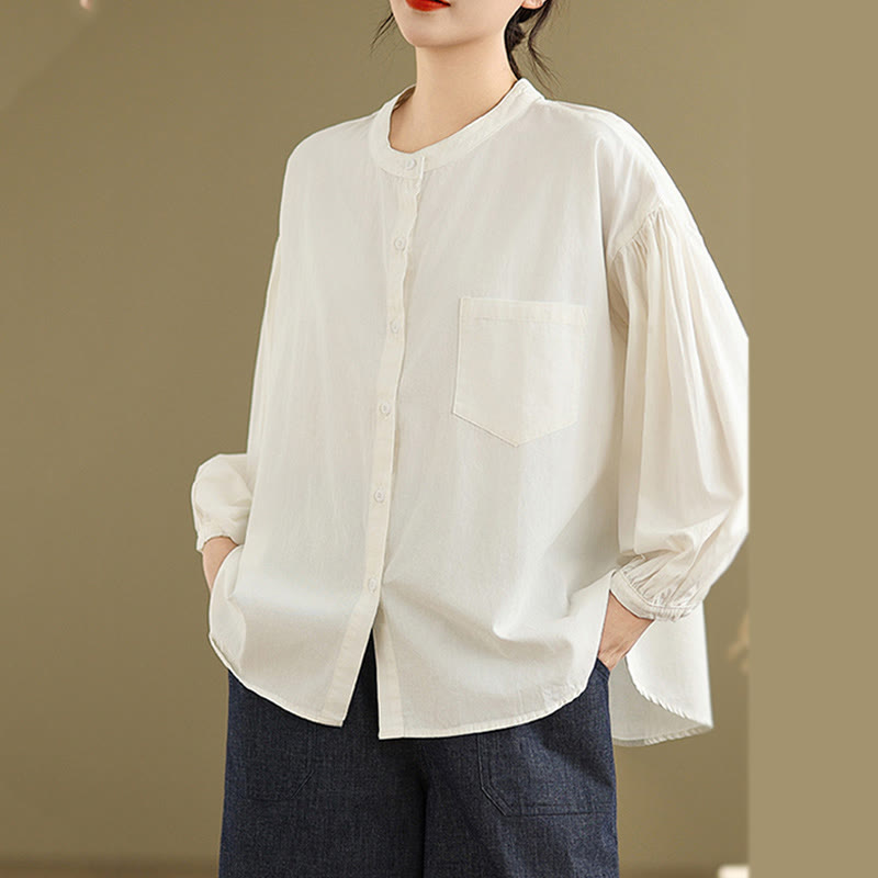 Buddha Stones Commute Half Buttons Accordion Pleats Design Women's Cotton Linen Long Sleeve Shirt - image 22