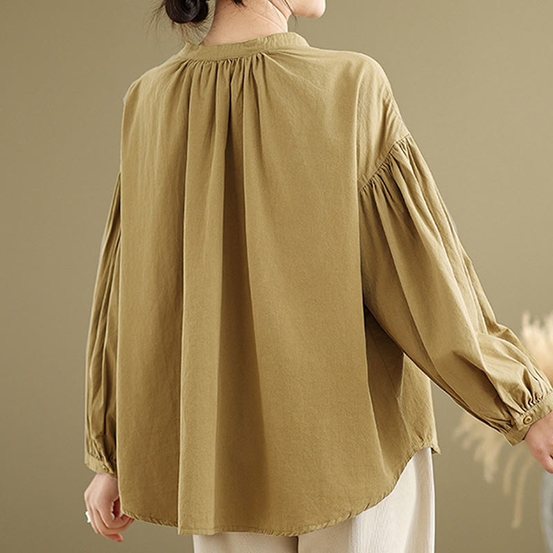 Buddha Stones Commute Half Buttons Accordion Pleats Design Women's Cotton Linen Long Sleeve Shirt - image 4