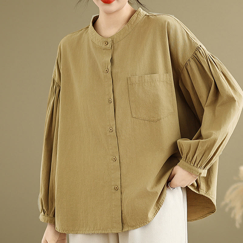 Buddha Stones Commute Half Buttons Accordion Pleats Design Women's Cotton Linen Long Sleeve Shirt - image 2